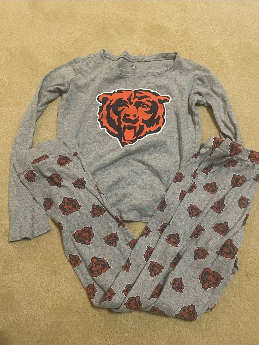 Kids Grey Pajama Set with Orange Chicago Bears Graphic